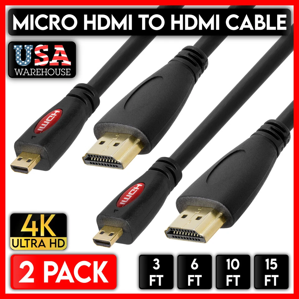 CMPLE 2 Pack Micro HDMI Cable HDMI-A to HDMI-D Cord Raspberry Pi Retroid GoPro Hero