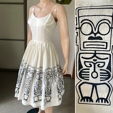 1960s Vintage Rare Tiki Print Alfred Shaheen Dress 25W