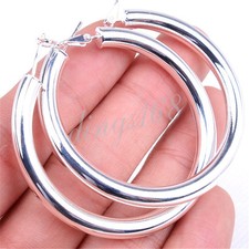 Women's 925 Sterling Silver 2" Large Round Hoop Light Weight Tubular Earring H6