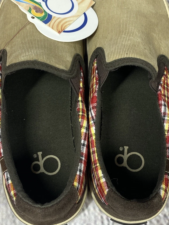 Ocean Pacific OP Boys 4 Womens 6 Tan/Plaid Canvas Deck Shoes Boat Shoes Slip On - Image 4 of 4