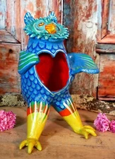 Large Owl Heart Whistle Clay Handmade Ceramica Fantastica Tonala Mexico Folk Art