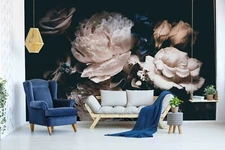 3D Dark Blooming Flowers Wallpaper Wall Mural Removable Self-adhesive Sticker