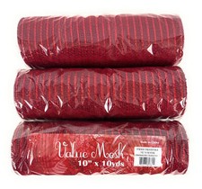 Lot 3 10" x 10 Yard Cranberry w/Red Foil Deco Mesh Roll Ribbon Wreath Wedding