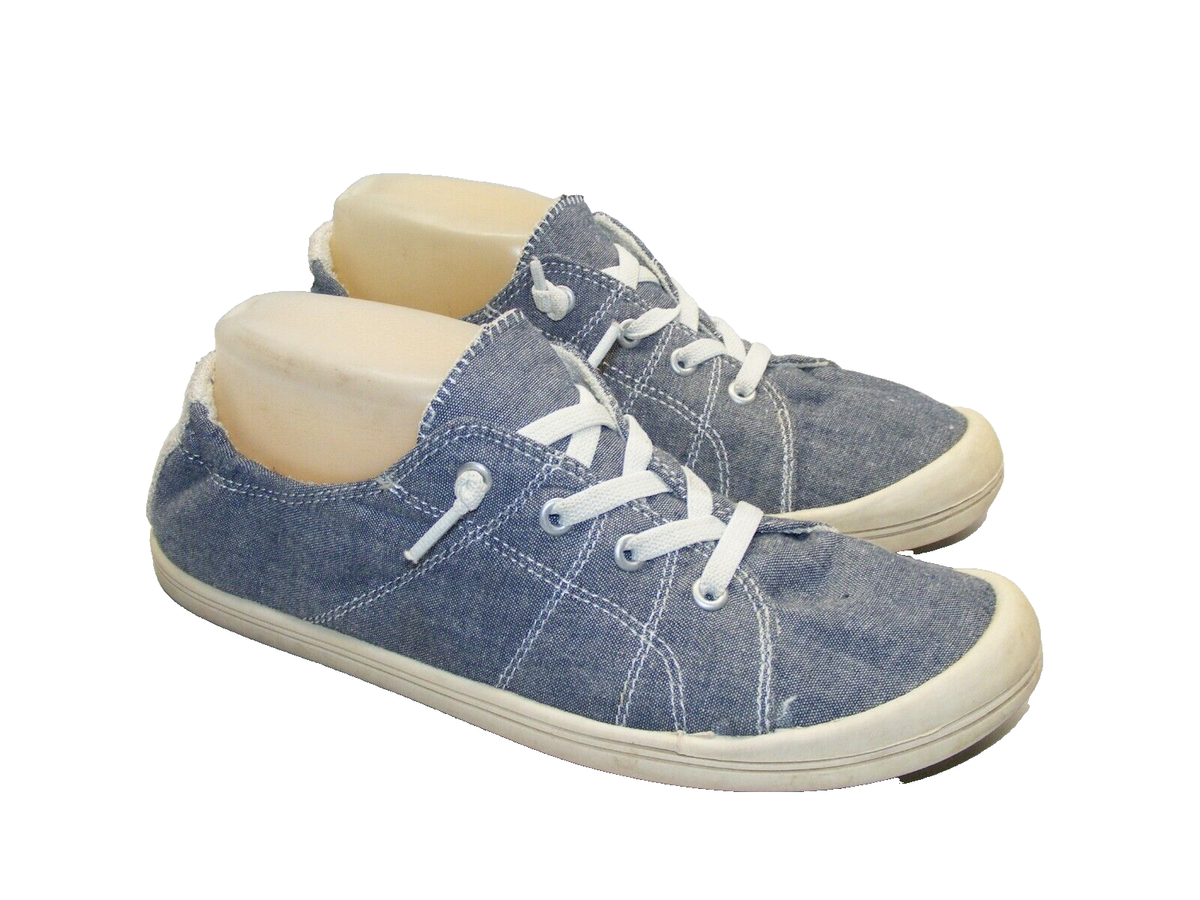 Natural Reflections Women Size M Chambray Denim Slip On Lace Up Shoes