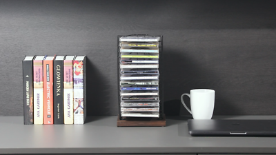 Matte Black Metal Wire & Burnt Wood Base Vertical Storage CD