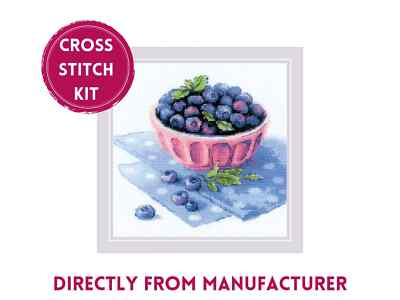 RIOLIS Counted Cross Stitch Kit 2168 Ripe Blueberry- Little Bowl Full of Berries