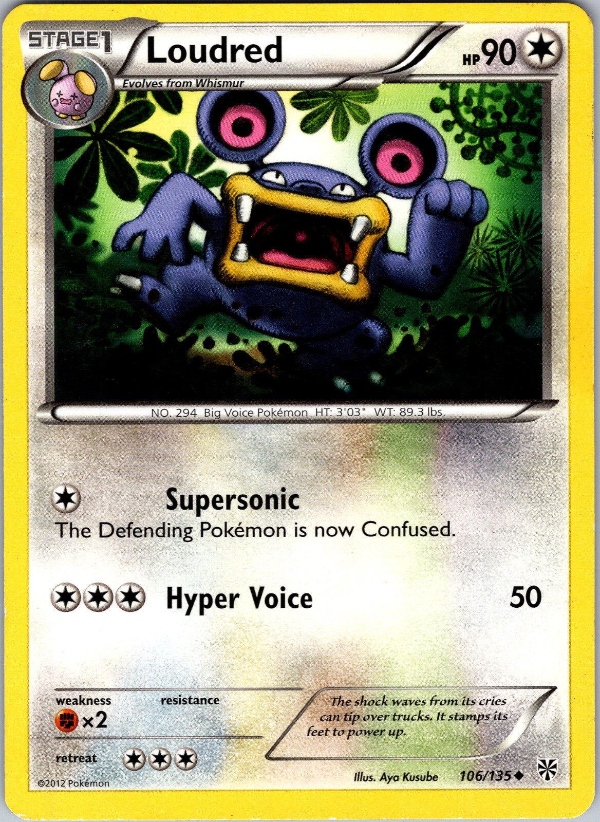 Pokemon TCG Loudred B&W Plasma Storm 106/135 Regular Uncommon Card NM