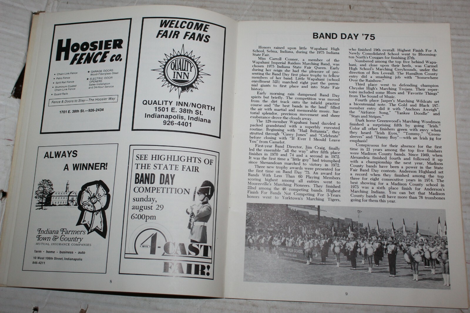 Indiana State Fair Band Day Magazine 1976 Carmel Boonville Zionsville