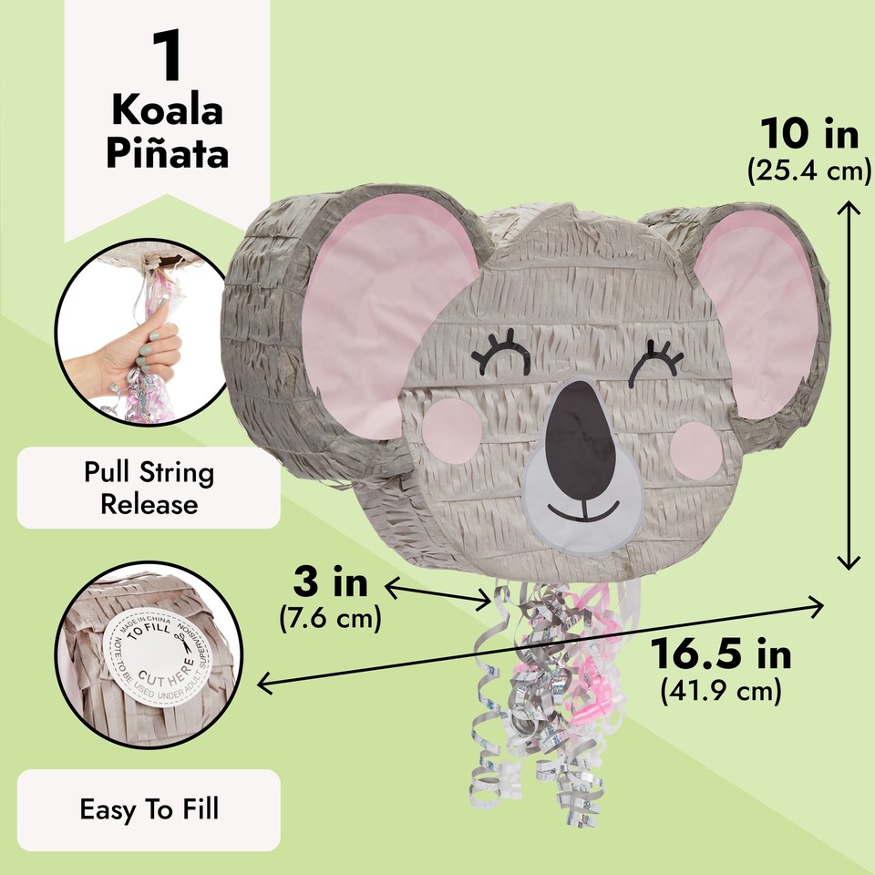 Small Pull String Koala Pinata for Jungle Animal Birthday Party, 16.5 x ...