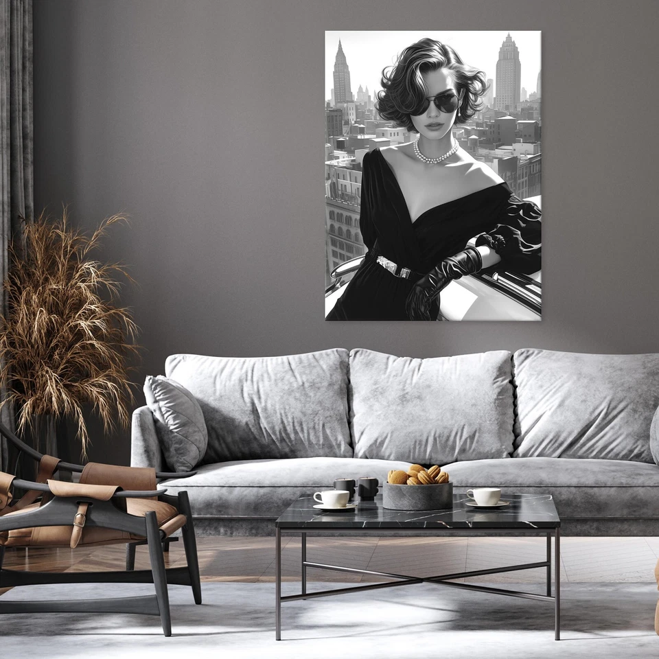 FRAU SCHWARZ WEISS Leinwand Bilder Wohnzimmer groß Bild Leinwandbild Wandbilder - Bild 2 von 4