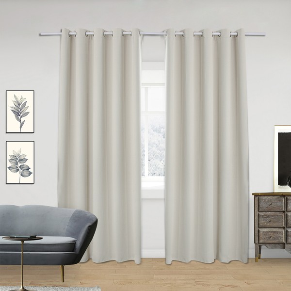 2X Thermovorhang Gardinen ÖSen Schal Blickdicht Verdunkelung CrèMe 225X135 Cm-image