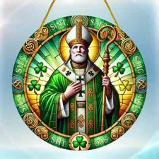 Irish Saint Patrick Green Suncatcher Stained Glass Effect Hanging Decor Gift