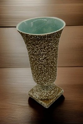 MCM Deena Savoy Lg Old Gold & Aqua Popcorn Spatter Texture Footed Vase 11½''