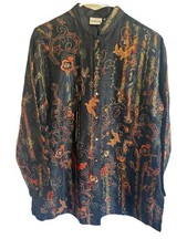 VTG Chico's Design 100 Silk Embroidered Shacket Women's Art to Wear Boho Size 1