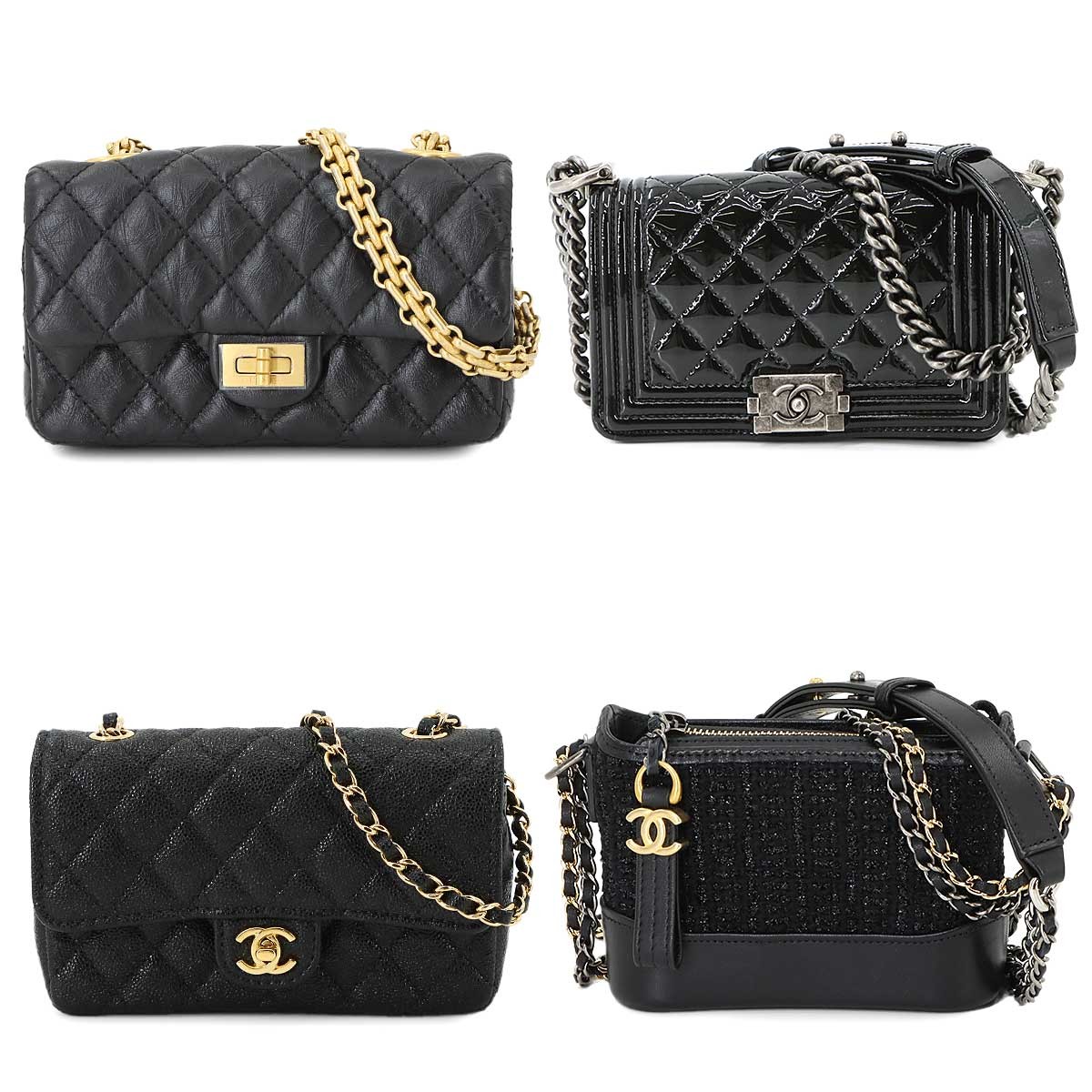 CHANEL Matelasse Mini Shoulder Bag 4 Points Set Leather Black