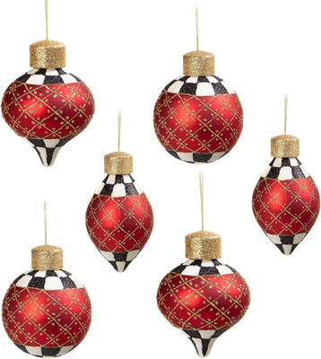 MacKenzie Childs Set of 6 Glass Christmas Ornaments Tree Decorations