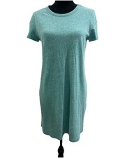 Lou & Grey Womens Size Small Teal T Shirt Dress Short Sleeve Linen Cotton