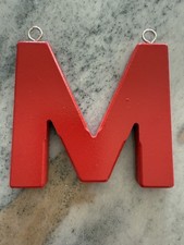 Letter M Red Wood Holiday Time Monogram Ornament Craft, Made of Wood NWT