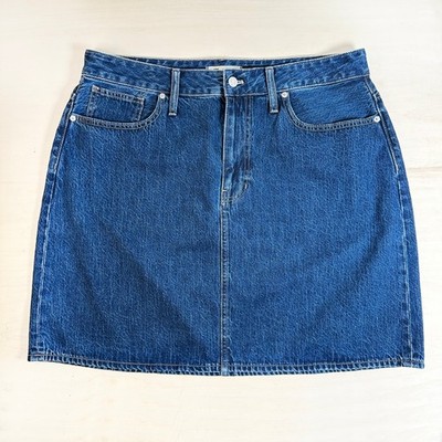 Madewell Women's Rigid Denim A-Line Mini Skirt Dark Blue Wash Size 14W
