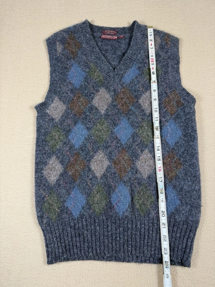 Chaleco Suéter Vintage Chaps Ralph Lauren Shetland 100% Lana Gris Argyle Talla S Foto 2 de 4
