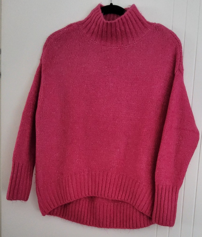 ANKO LADIES PINK  OVERSIZED KNIT LONG SLEEVE CREW HIGH NECK JUMPER ~ SIZE 8