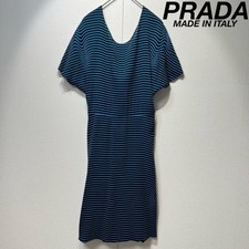 PRADA Dress A-Line Design Rayon Blue Flare Short Sleeve Size 40
