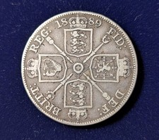 Pre-Owned 1889 UK Victoria Jubilee Head Double Florin Silver Coin