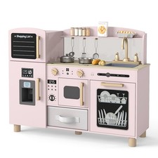 COSTWAY Wooden Kids Play Kitchen Toddler Toy Kitchen Play Set-Pink