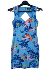 Guess Bodycon Dress 10 Blue Floral Print Back Cutout Short