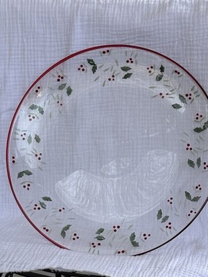 Pfaltzgraff Winterberry Glass Platter 13'' Round Christmas Holiday Serving Plate