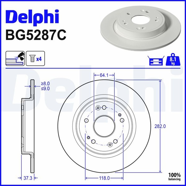 2X Bremsscheibe Delphi BG5287C FüR Honda Civic XI FL HEV-image