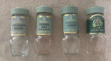 Four McCormack Vintage Glass Spice Jars Plastic Green Caps