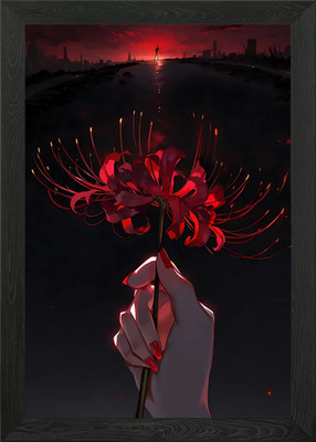 Rote Spinnenlilie in der Hand, dunkle Länder gerahmtes Wandbild Poster Leinwanddruck Bild
