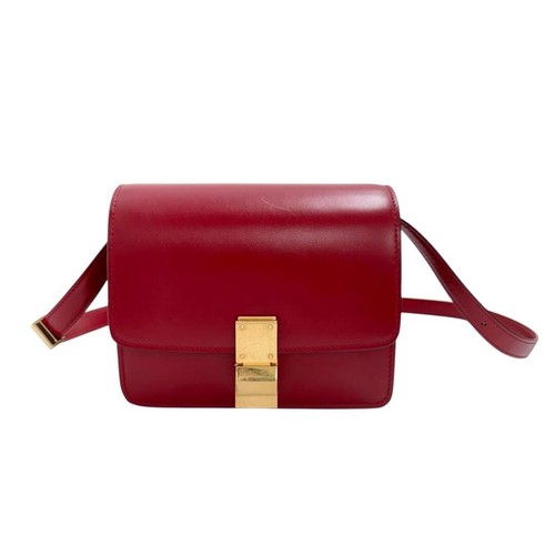 Celine Classic Box Shoulder Bag Leather Red Women's Pre-owned From Japan