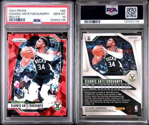 2024-25 Panini Prizm Giannis Antetokounmpo Red Cracked Ice #85 PSA GEM MT 10 - Picture 5 of 5
