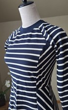 Banana Republic Petite 0 NWT Navy White Striped Fit Flare Dress Pockets