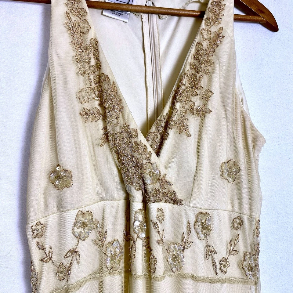 Vtg Stenay 8 Beaded Tiered Maxi Dress Gown Ivory Lined Y2K Roman Goddess Fairy - Image 4 of 4