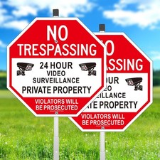 No Trespassing Private Property Sign, Video Surveillance Sign,2 Pack-12" x 12...