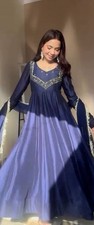 Latest Heavy Star Georgette Gown Bottom With Navy Blue Dupatta For Wedding