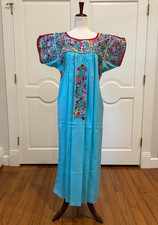 San Antonino Maxi Dress, Oaxaca Mexican dress. hand Embroidered. Silk Threads,