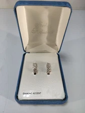 STERLING SILVER DIAMOND ACCENT 3/4” HOOP EARRINGS 