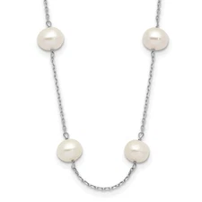 14k White Gold 6-7mm White Freshwater Cultured Pearl 12-Station 16 inch Necklace