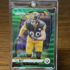 T.J. Watt RARE GREEN HOLO REFRACTOR PRIZM INVESTMENT CARD SSP PANINI STEELERS