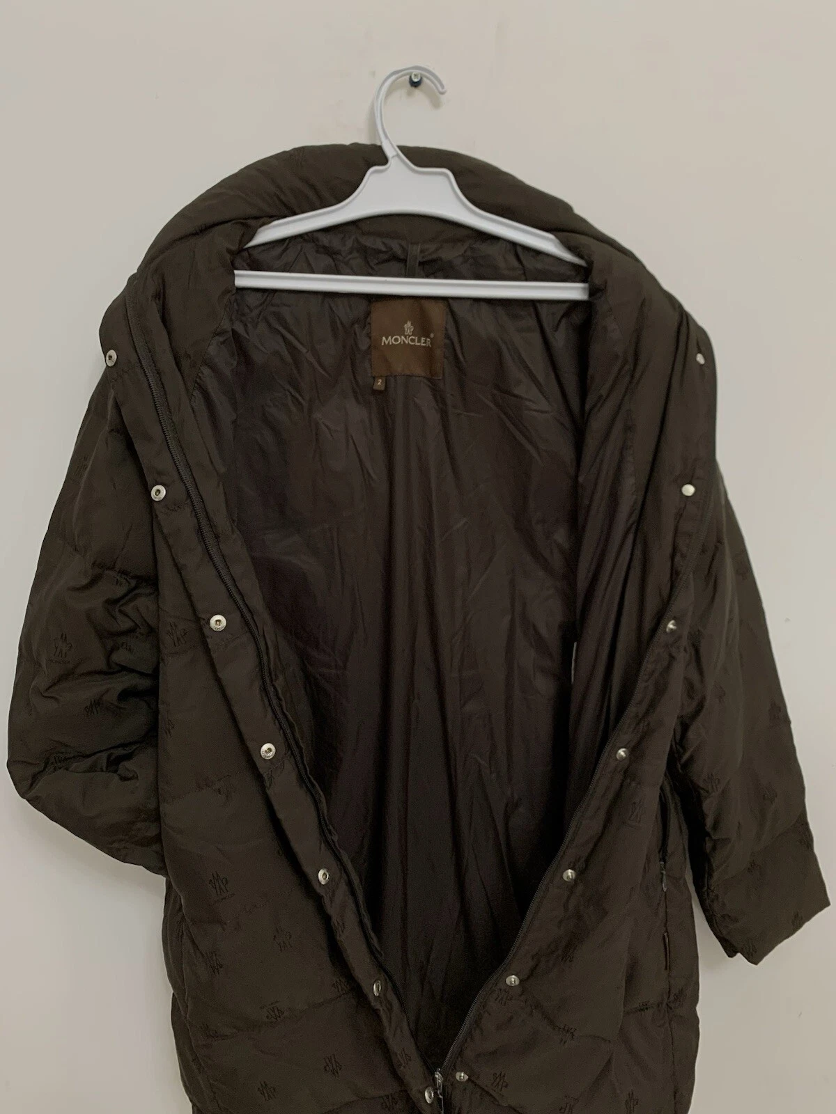 VINTAGE MONCLER PUFFER CAPPOTTO TRAPUNTATO LUNGO TAGLIA 2 MARRONE Monogram Logo #Z4