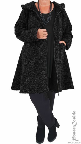 LOOK SDRAIO giacca boucle cappotto nero ❹Fb/XL-XXL-XXXL 44 46 48 50 52 54 56 58 - Foto 4 di 42