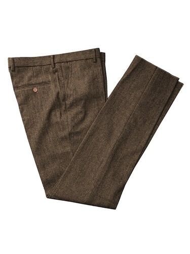 Mens Dress Pants Tweed Trouser Adjustable Waist Herringbone Vintage Pants 28-44