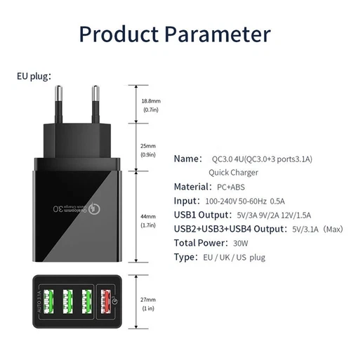 2Stk 40W USB Mehrfach Schnell Ladegerät 4 Fach Netzteil Adapter Handy Tablet - Bild 7 von 7