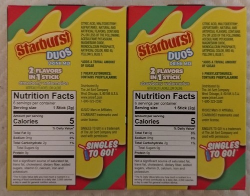 2-PACK Starburst Duos Strawberry Watermelon Sugar-Free Drink Mix SAME-DAY SHIP - Picture 3 of 4