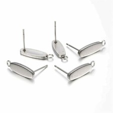 10 pcs. 304 Stainless Steel Oval Earring Posts / Bases/ Studs 16mm x 4.5mm