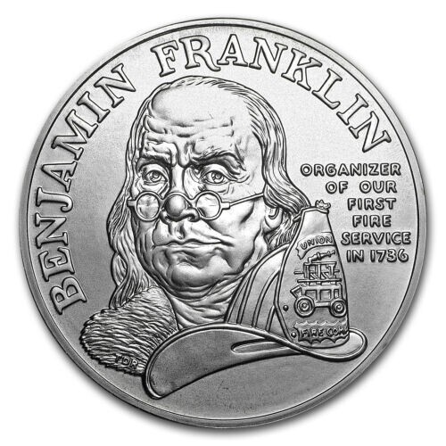 1992 Ben Franklin Firefighters 1oz .999 Silver Commemorative Medal